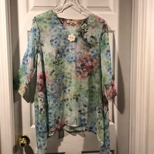 Indigo soul floral sheer top.